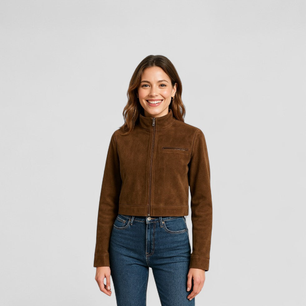 VogeLuxe | Kurze Wildlederjacke mit Reißverschluss für Damen 0