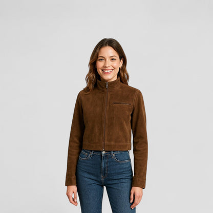 VogeLuxe | Kurze Wildlederjacke mit Reißverschluss für Damen 0