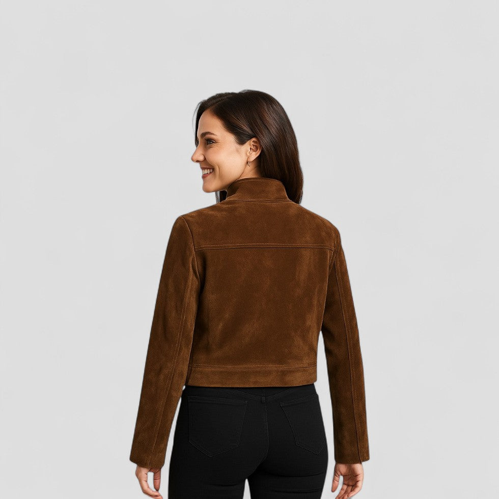 VogeLuxe | Kurze Wildlederjacke mit Reißverschluss für Damen 1