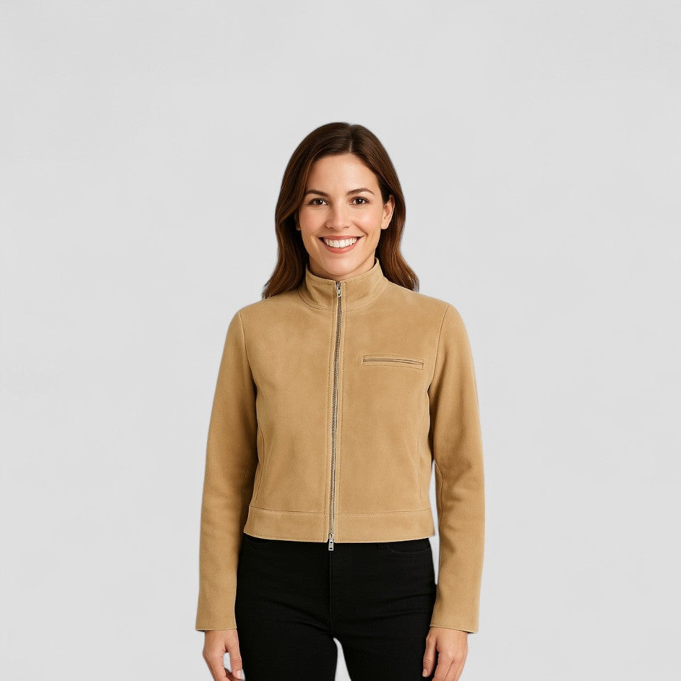 VogeLuxe | Kurze Wildlederjacke mit Reißverschluss für Damen 5