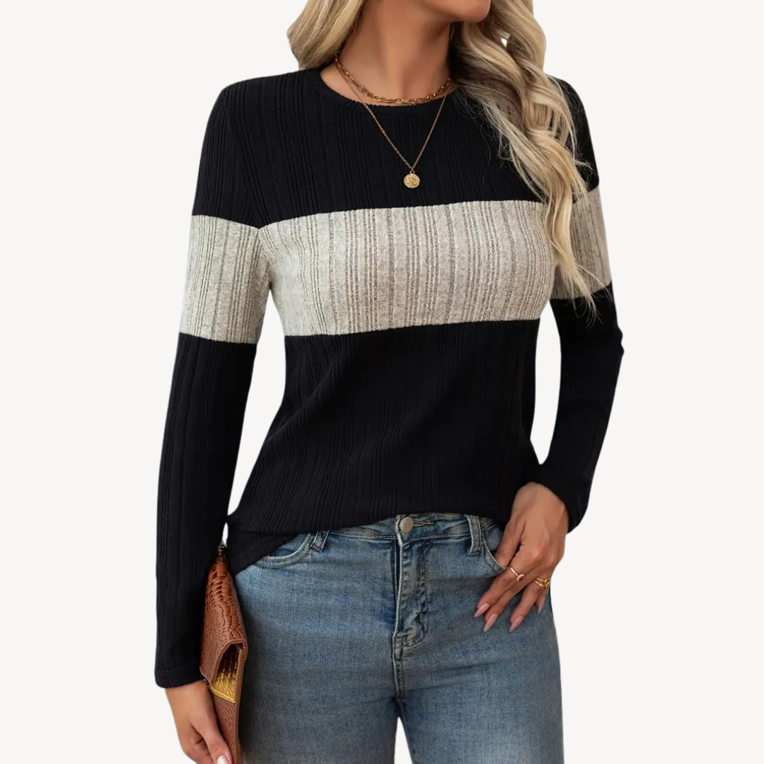 VogeLuxe | Langarmshirt mit Farbblockdesign für Damen 0