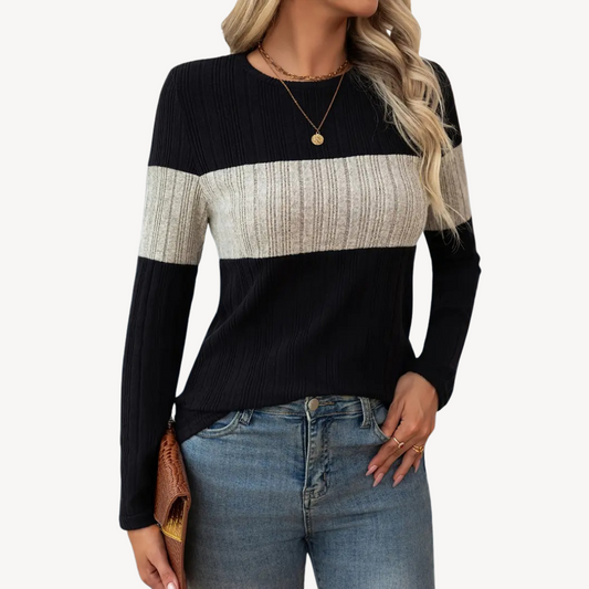 VogeLuxe | Langarmshirt mit Farbblockdesign für Damen 0