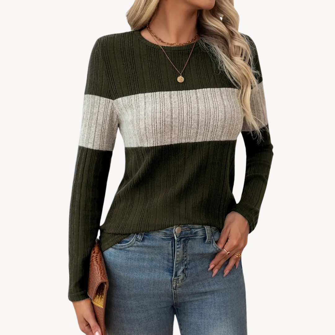 VogeLuxe | Langarmshirt mit Farbblockdesign für Damen 1