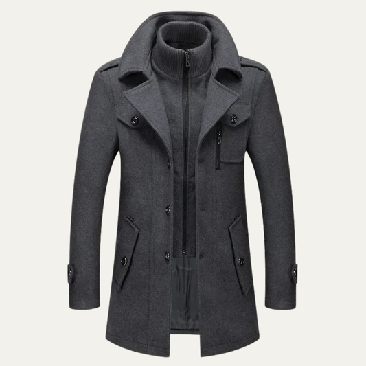 VogeLuxe | Mehrlagiger Herren-Peacoat mit Stehkragen 0