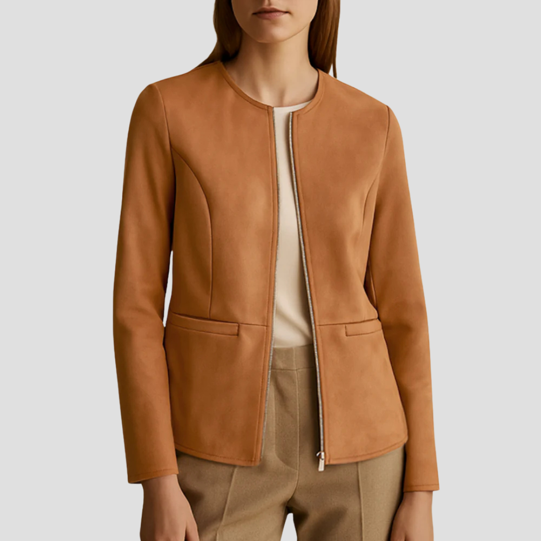 VogeLuxe | Minimalistische Damen-Wildlederjacke mit Reißverschluss 0