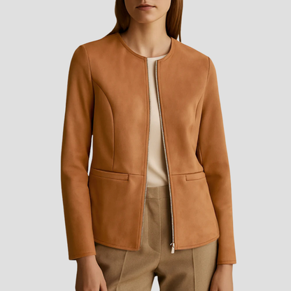 VogeLuxe | Minimalistische Damen-Wildlederjacke mit Reißverschluss 0