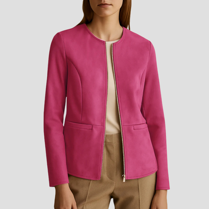 VogeLuxe | Minimalistische Damen-Wildlederjacke mit Reißverschluss 10