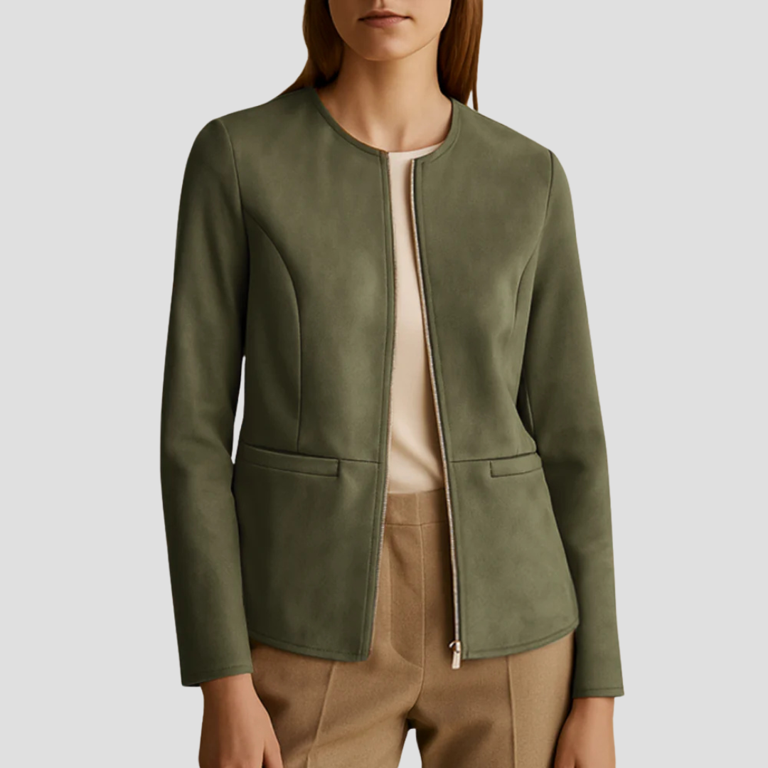 VogeLuxe | Minimalistische Damen-Wildlederjacke mit Reißverschluss 11