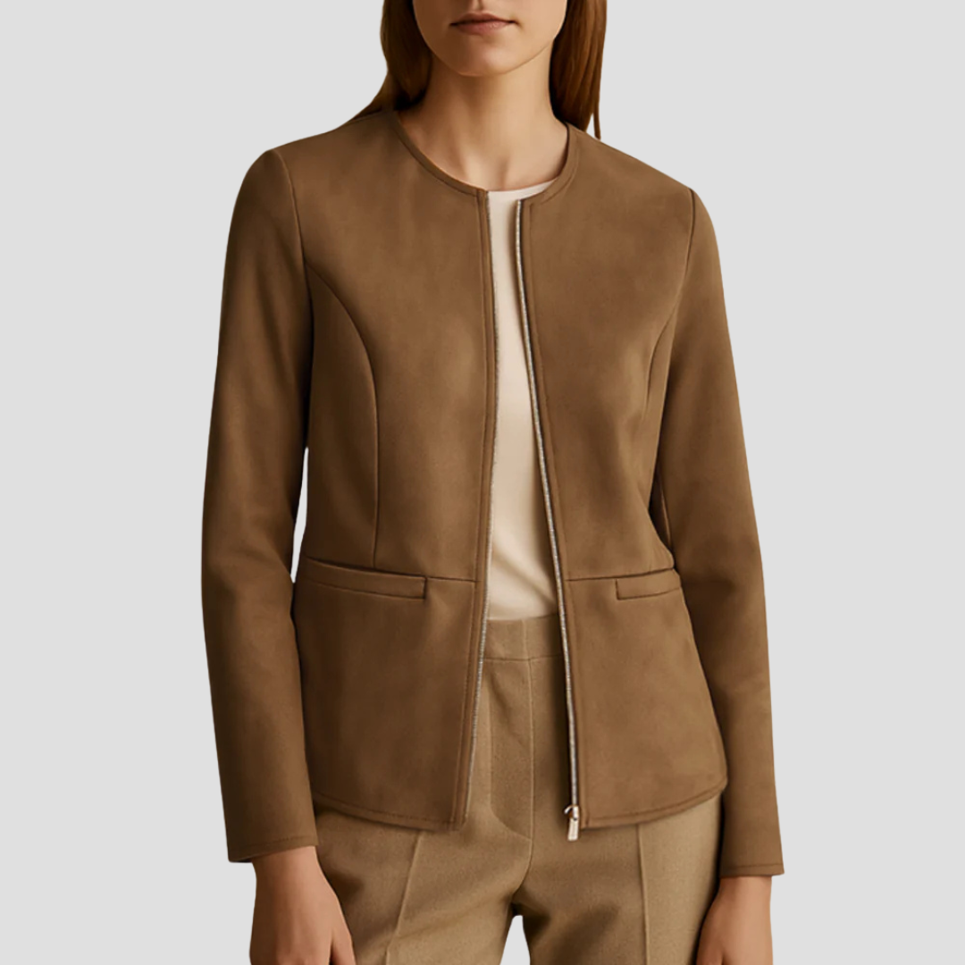 VogeLuxe | Minimalistische Damen-Wildlederjacke mit Reißverschluss 12