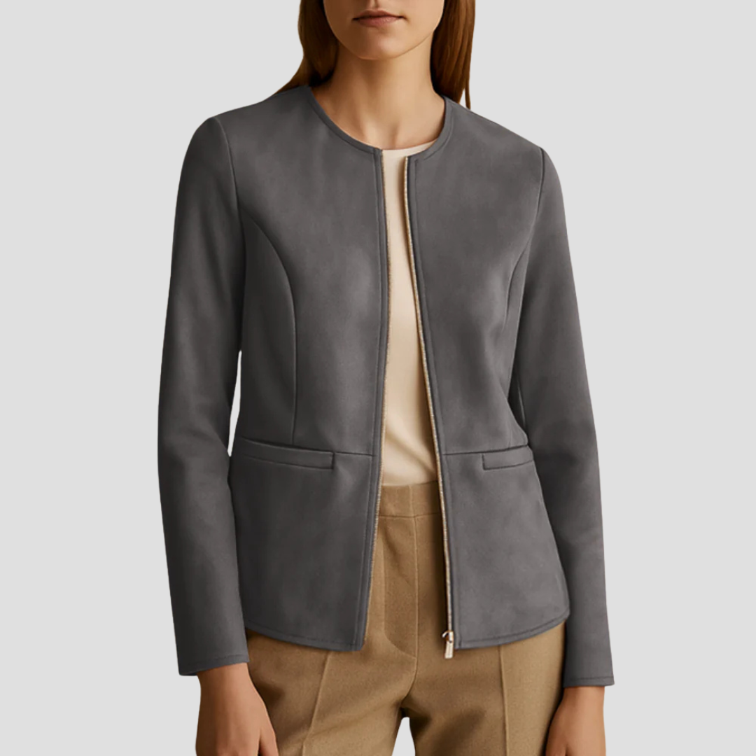 VogeLuxe | Minimalistische Damen-Wildlederjacke mit Reißverschluss 13