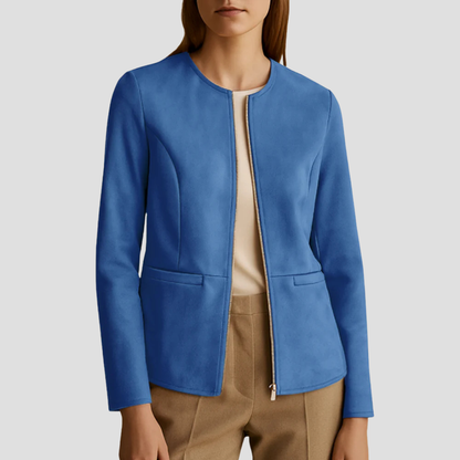 VogeLuxe | Minimalistische Damen-Wildlederjacke mit Reißverschluss 14