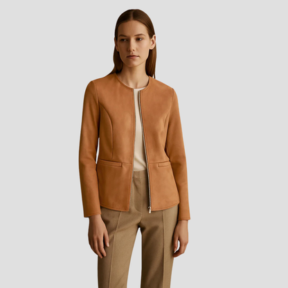 VogeLuxe | Minimalistische Damen-Wildlederjacke mit Reißverschluss 2