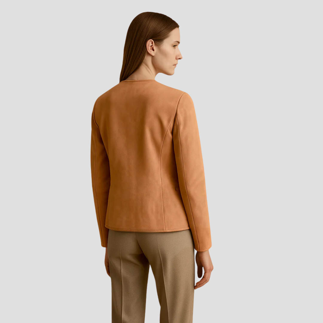 VogeLuxe | Minimalistische Damen-Wildlederjacke mit Reißverschluss 3