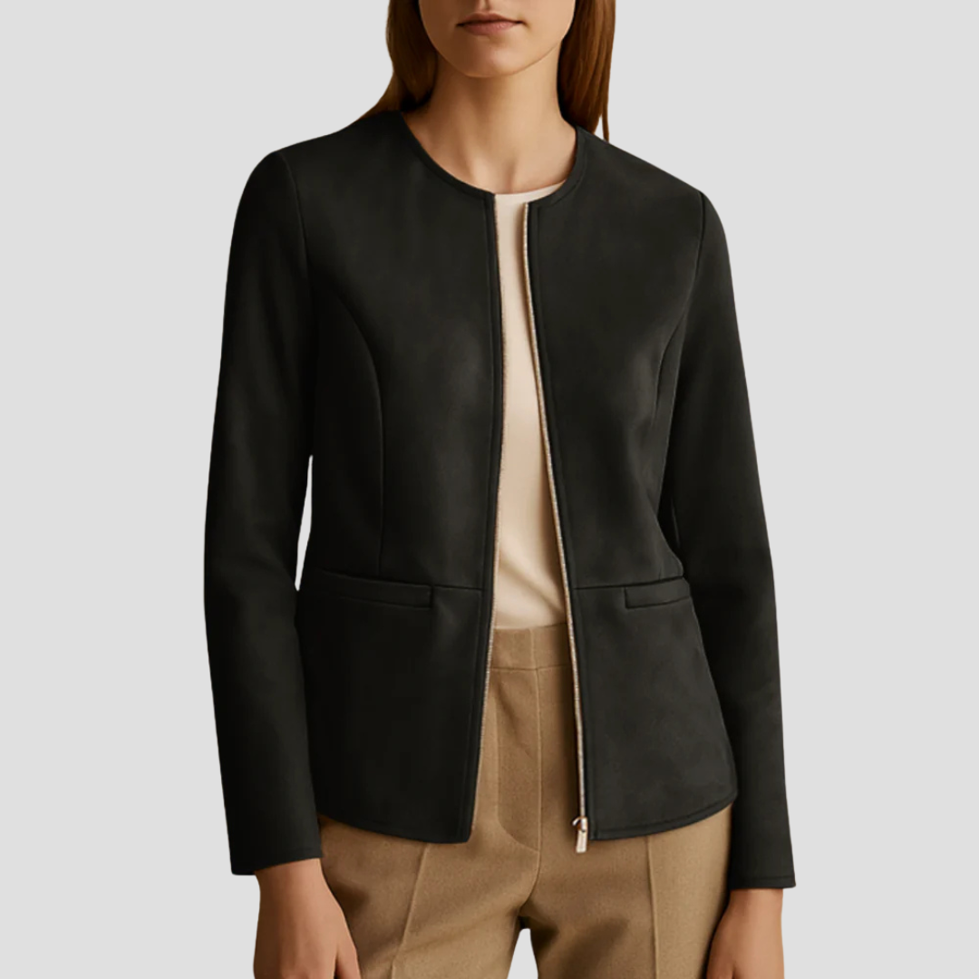 VogeLuxe | Minimalistische Damen-Wildlederjacke mit Reißverschluss 4