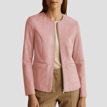 VogeLuxe | Minimalistische Damen-Wildlederjacke mit Reißverschluss 5