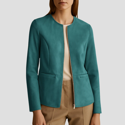 VogeLuxe | Minimalistische Damen-Wildlederjacke mit Reißverschluss 6