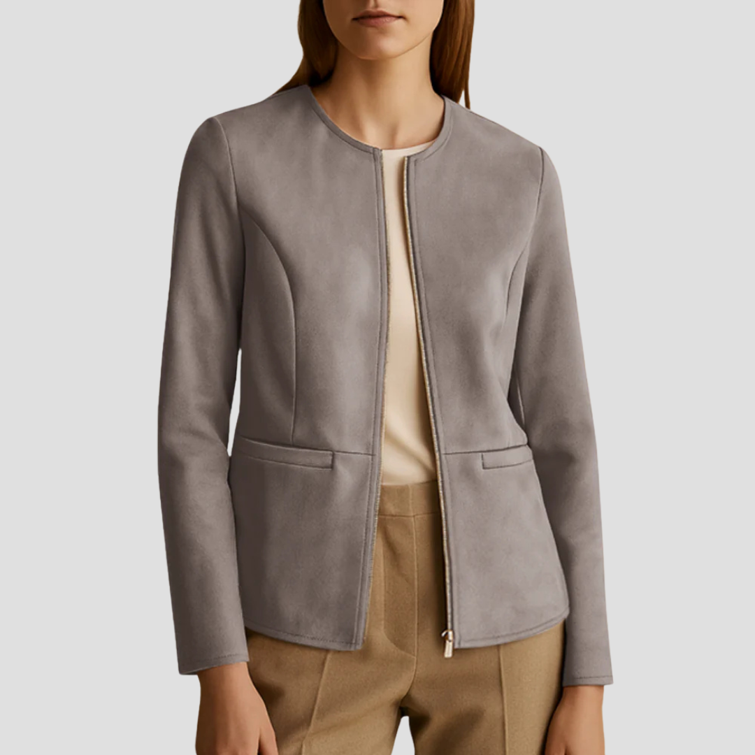 VogeLuxe | Minimalistische Damen-Wildlederjacke mit Reißverschluss 7