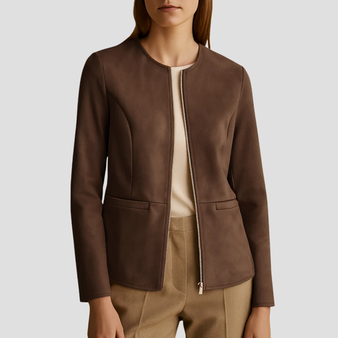 VogeLuxe | Minimalistische Damen-Wildlederjacke mit Reißverschluss 8