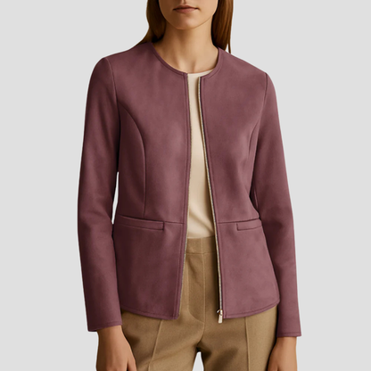 VogeLuxe | Minimalistische Damen-Wildlederjacke mit Reißverschluss 9