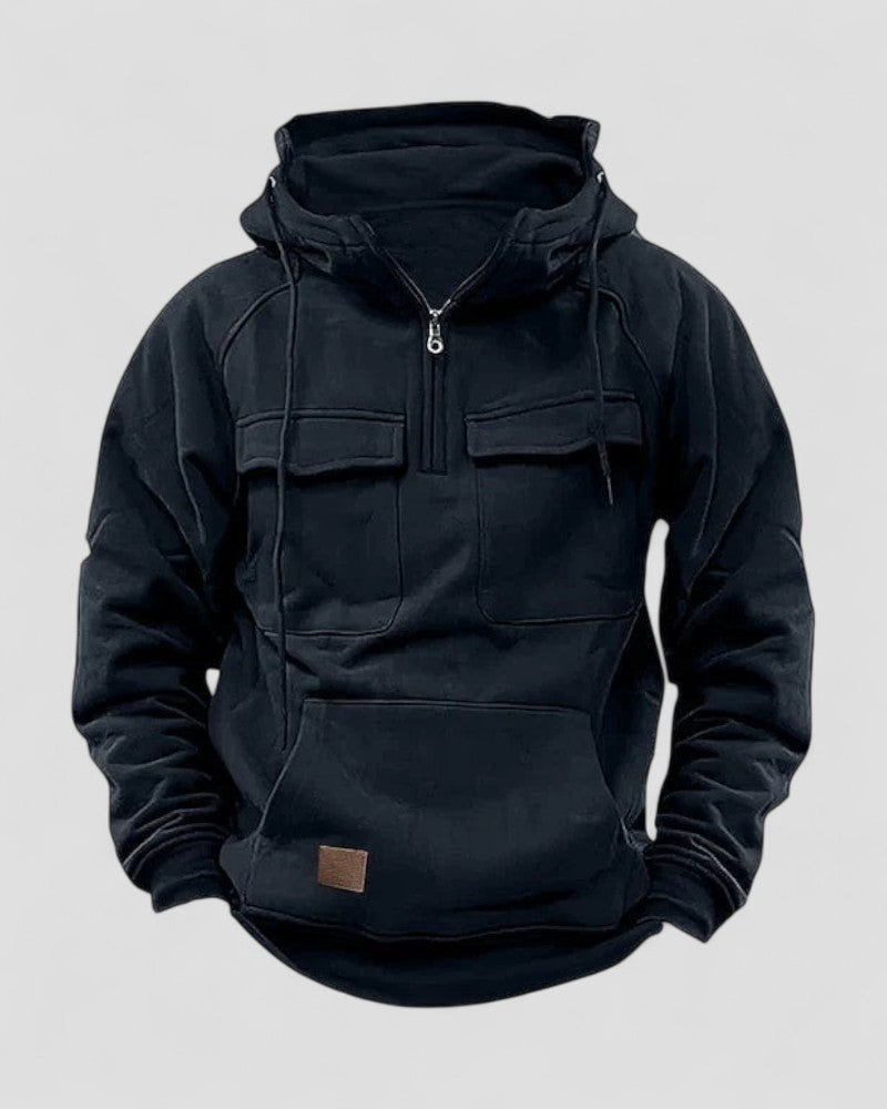 VogeLuxe | Premium-Winter-Kapuzenpullover aus Baumwollmischung mit halbem Reißverschluss für Herren mit praktischen Taschen 0