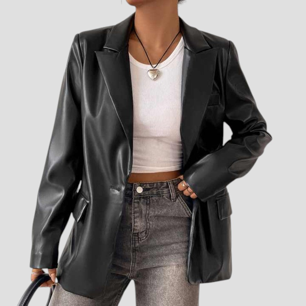 VogeLuxe | Vintage-Blazer aus Kunstleder für Damen 0