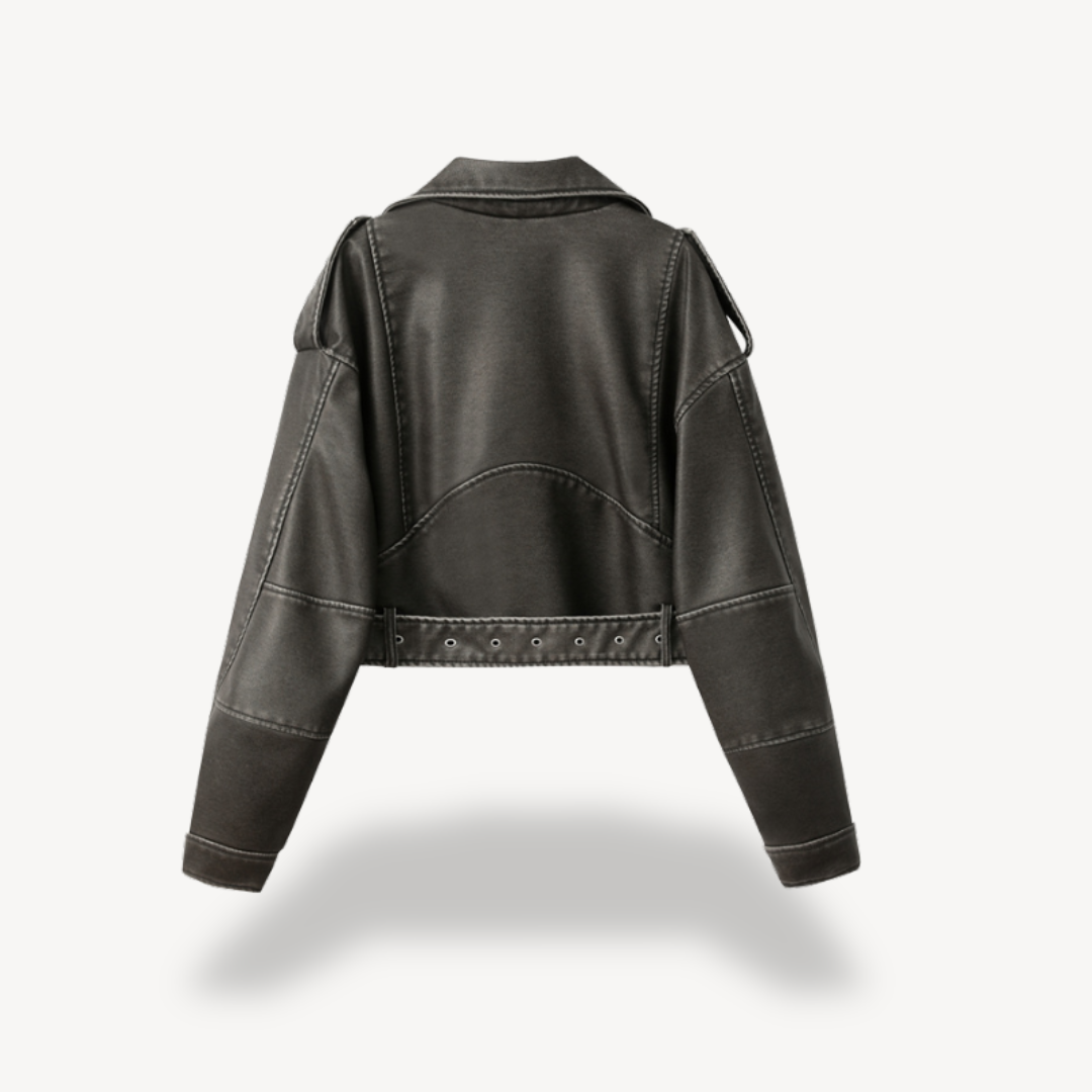 VogeLuxe | Vintage-Lederjacke mit Gürtel für Damen 4