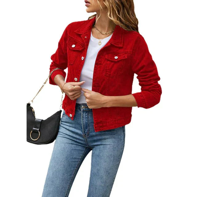 Frauen Denim-Jacke Lässig Casual Blau