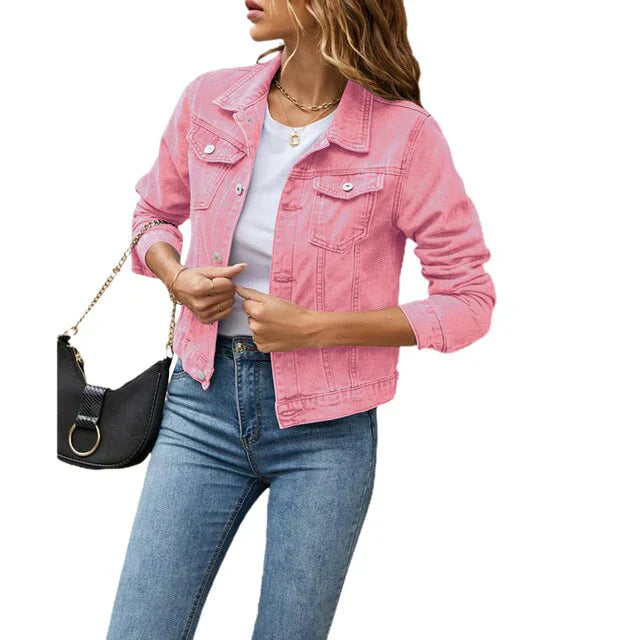 Frauen Denim-Jacke Lässig Casual Blau