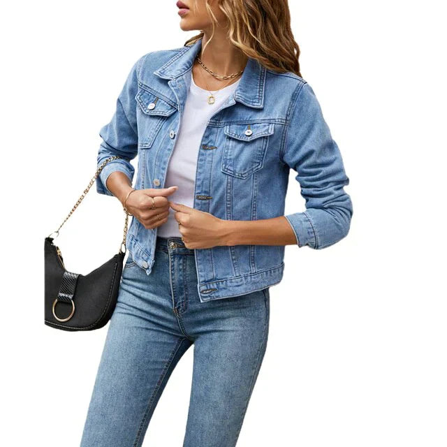 Frauen Denim-Jacke Lässig Casual Blau