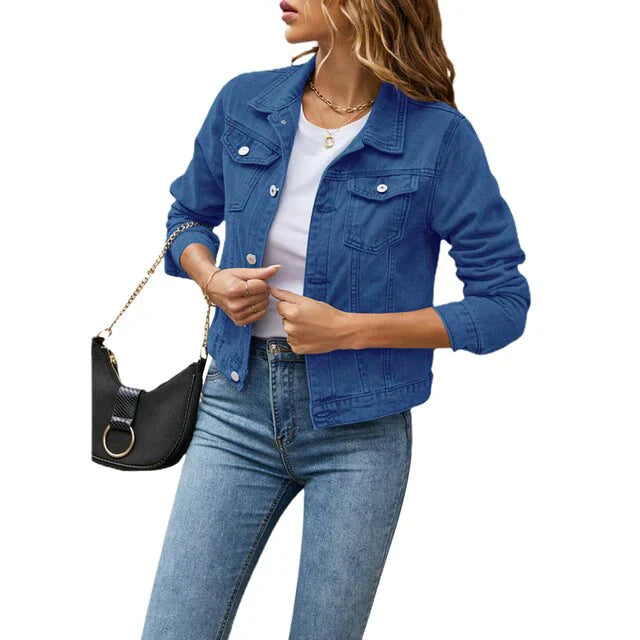 Frauen Denim-Jacke Lässig Casual Blau
