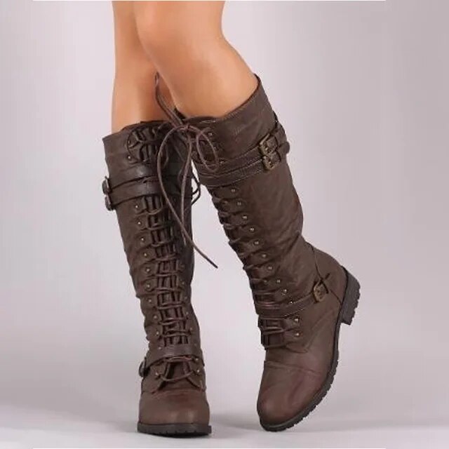 Retro Schnürstiefel Mit Schnalle Damen Stiefel