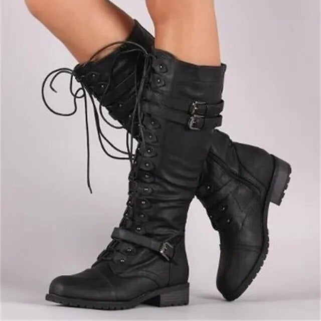 Retro Schnürstiefel Mit Schnalle Damen Stiefel