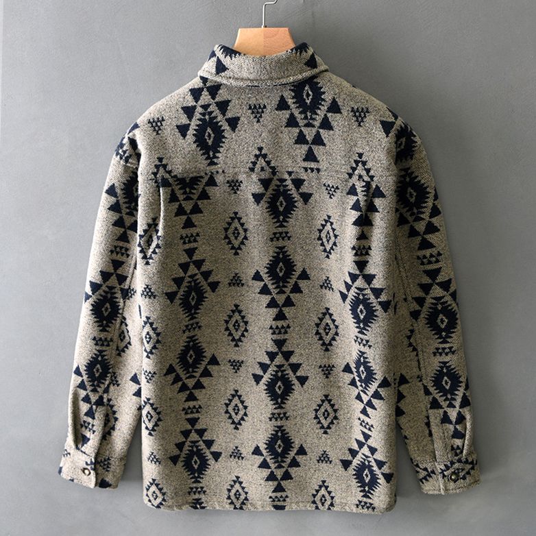 Herren Westernhemd Retro Baumwolle Blau