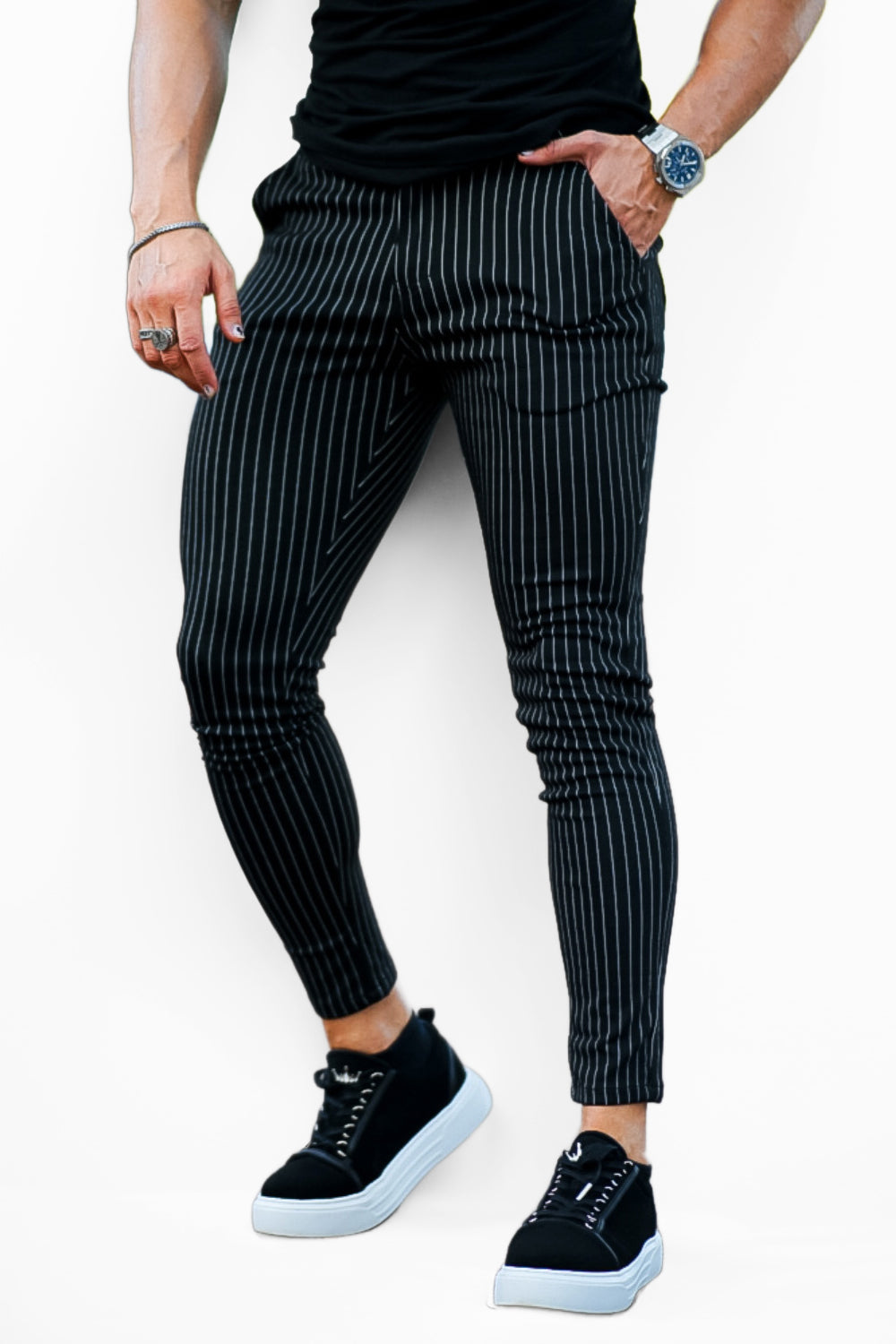 Herren Stoffhose Streifen Modern Slim - BerlinGlamour
