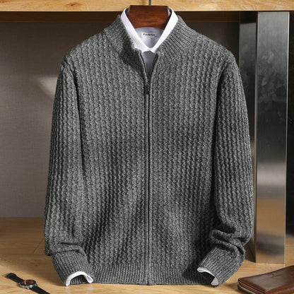 Herren Merino Strickjacke Reißverschluss Warm