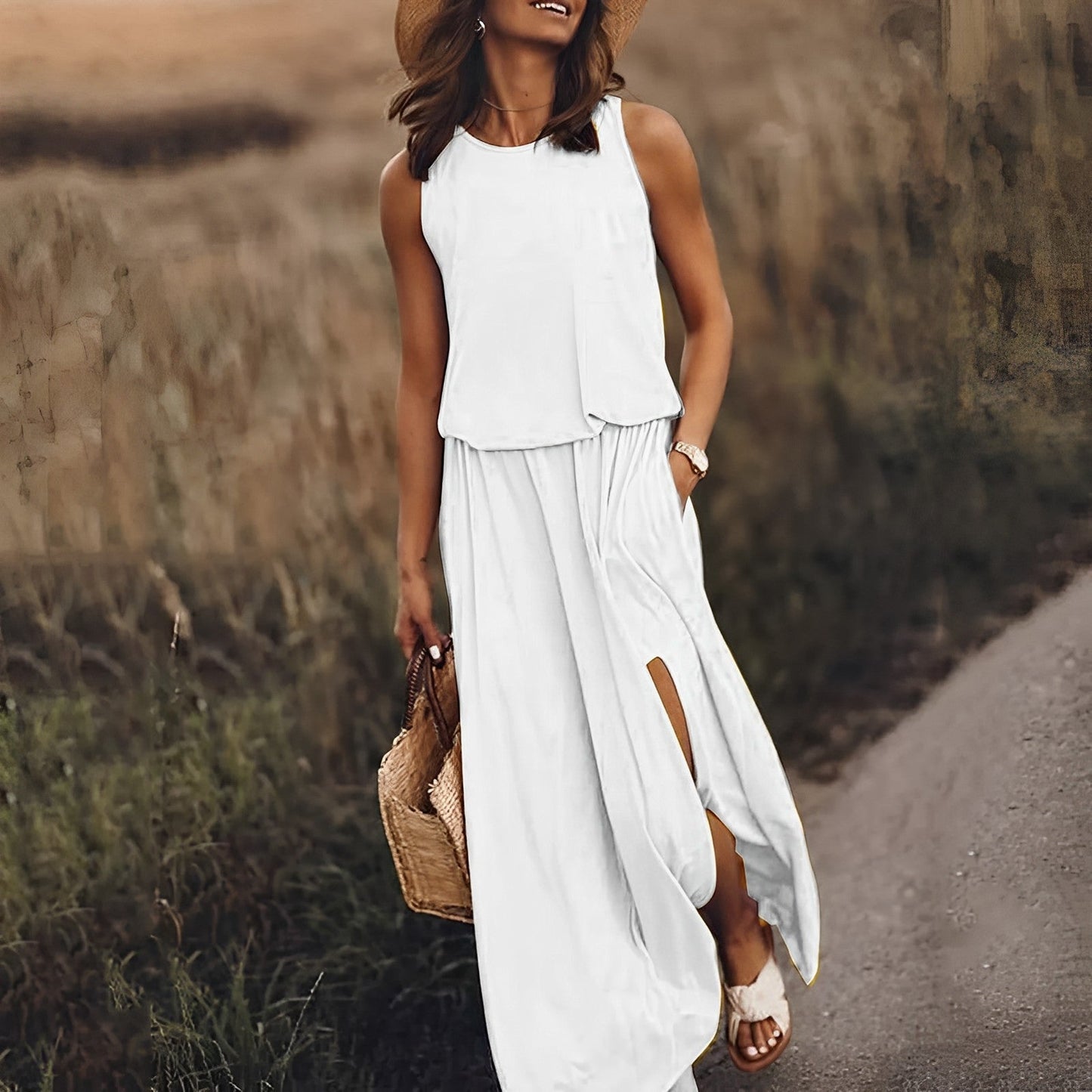 Kleid mit Schlitzaufschlag und Doppeltaschen Damen