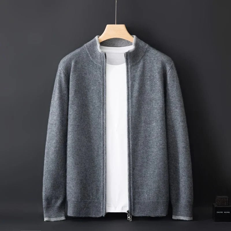 Herren Strickjacke Merino Wolle Reißverschluss Warm