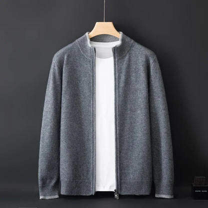 Herren Strickjacke Merino Wolle Reißverschluss Warm