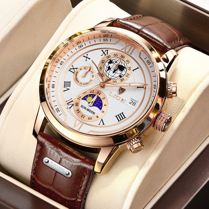 Leder Herrenuhr Chronograph Automatik Edelstahl - BerlinGlamour