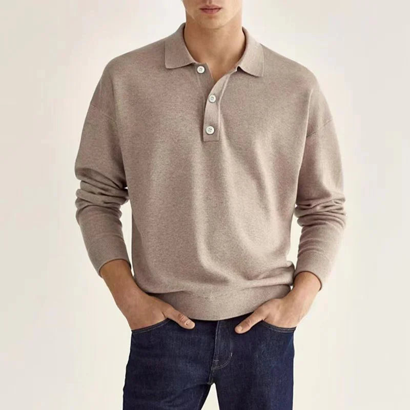 Herren Polo-Shirt Langarm Klassisch Weiß - BerlinGlamour