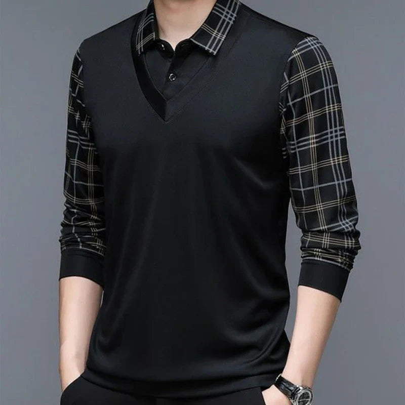 Herren Poloshirt Langarm Klassisch Elegант