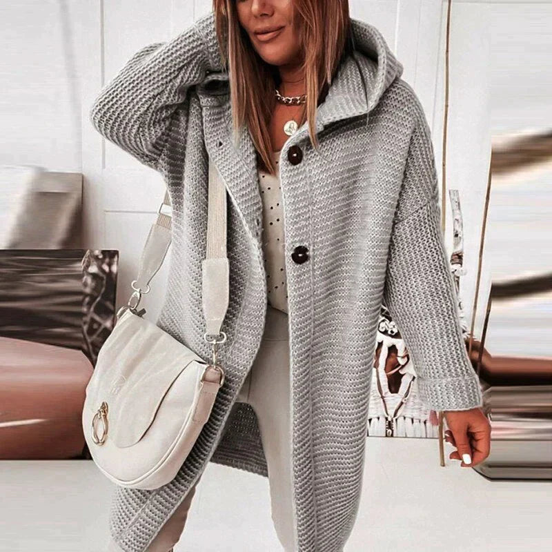 Lange Strickjacke Warm Kapuze Damen