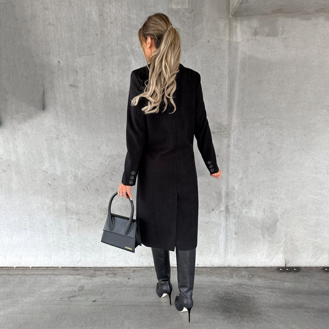 Damen Mantel Lang Doppelreihig Klassisch Elegant