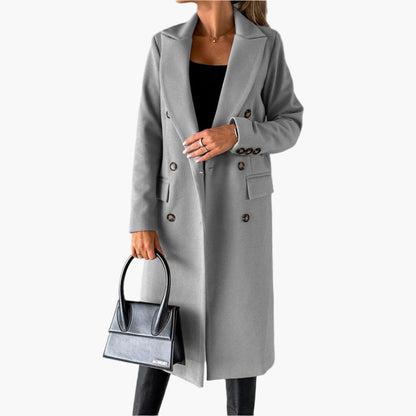 Damen Mantel Lang Doppelreihig Klassisch Elegant