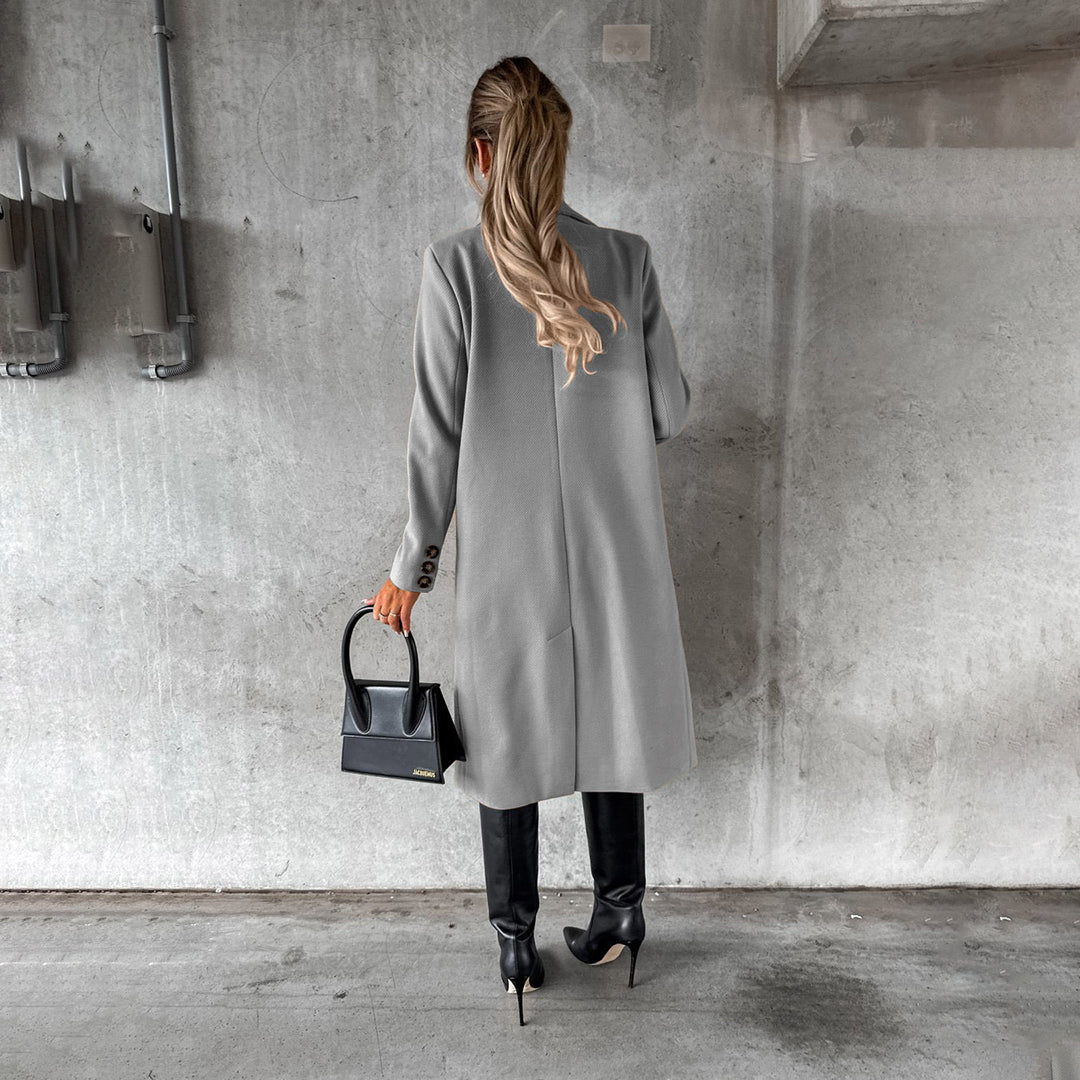 Damen Mantel Lang Doppelreihig Klassisch Elegant