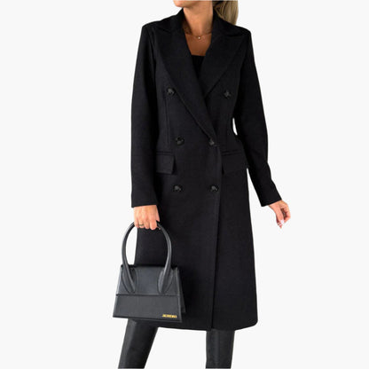 Damen Mantel Lang Doppelreihig Klassisch Elegant