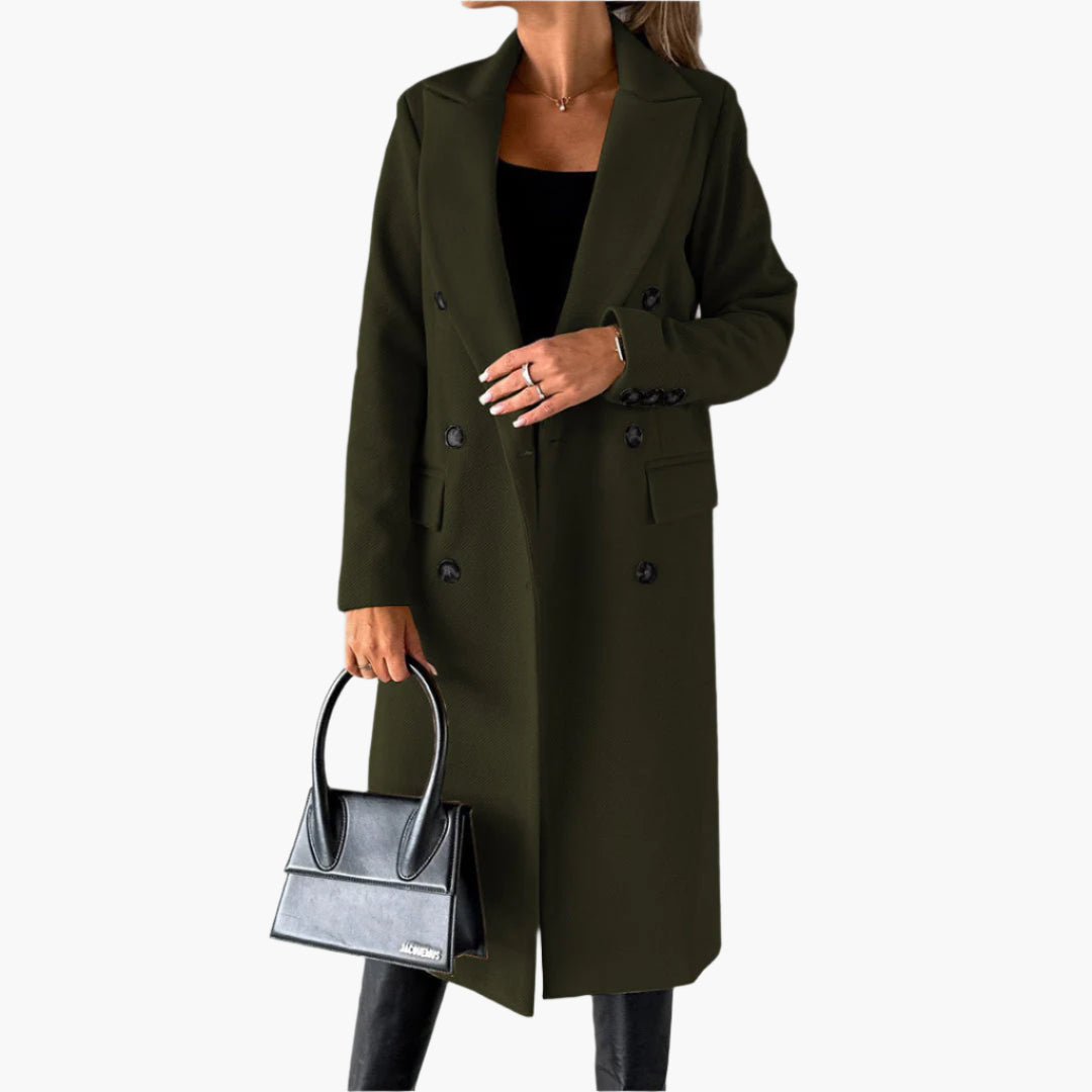 Damen Mantel Lang Doppelreihig Klassisch Elegant