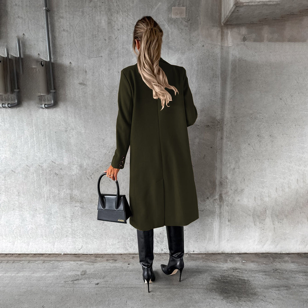 Damen Mantel Lang Doppelreihig Klassisch Elegant