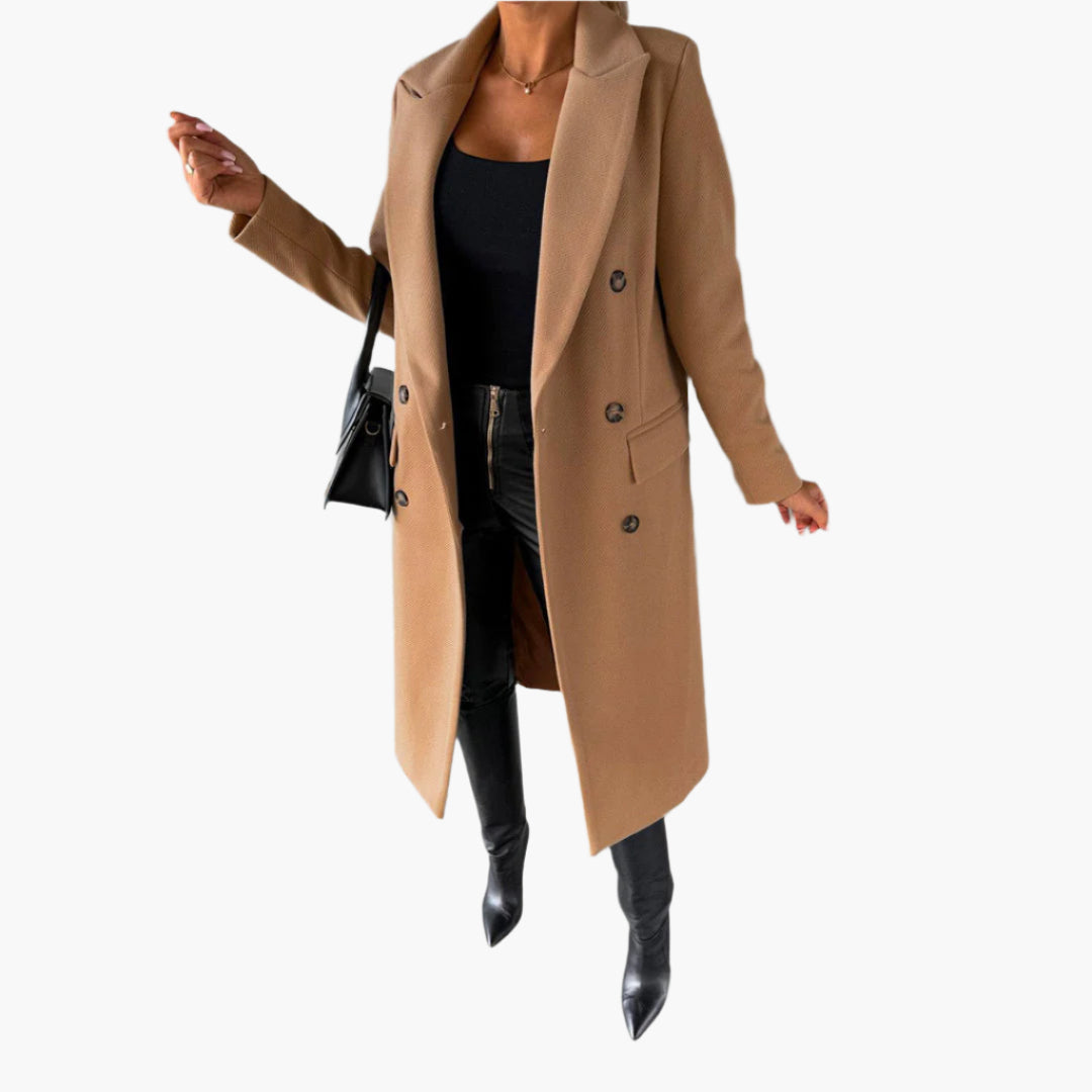 Damen Mantel Lang Doppelreihig Klassisch Elegant