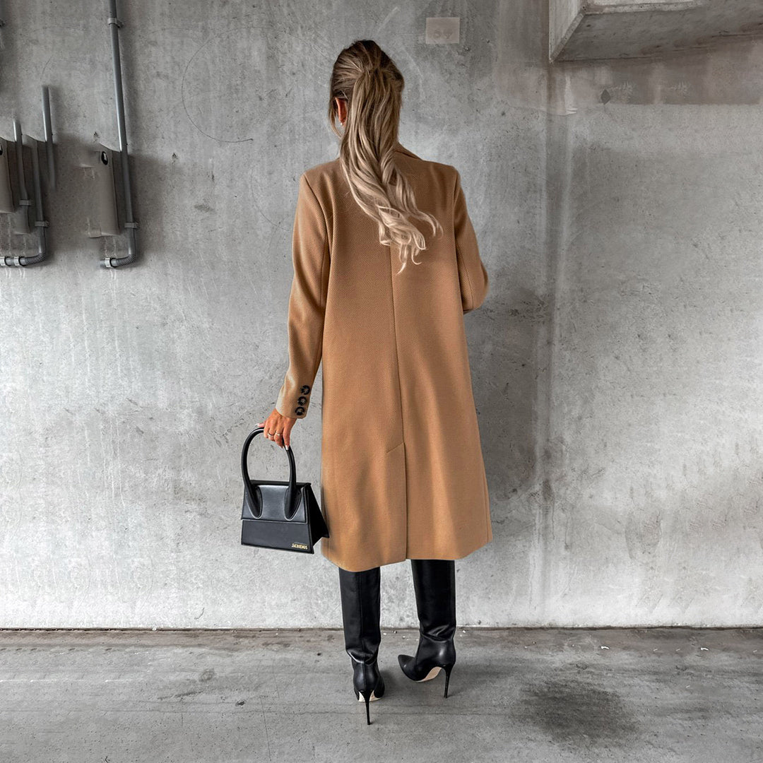 Damen Mantel Lang Doppelreihig Klassisch Elegant